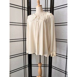 Vintage Ladies Blouse Size 42 Rik Rak 1980 Creamy White